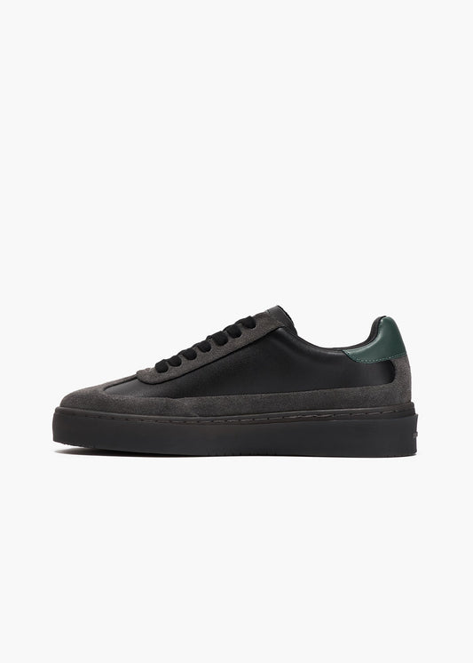 HIDDEN WHITE DARA SUEDE-TRIMMED LEATHER TRAINERS-BLACK RACING GREEN CHARCOAL