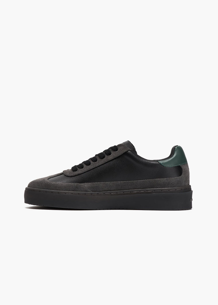 HIDDEN WHITE DARA SUEDE-TRIMMED LEATHER TRAINERS-BLACK RACING GREEN CHARCOAL