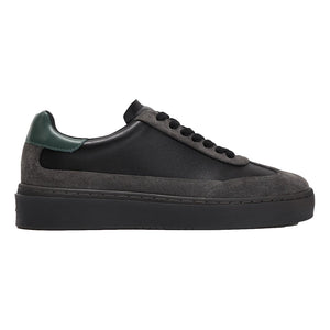 HIDDEN WHITE DARA SUEDE-TRIMMED LEATHER TRAINERS-BLACK RACING GREEN CHARCOAL