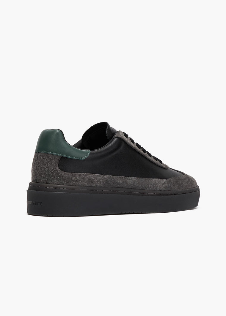 HIDDEN WHITE DARA SUEDE-TRIMMED LEATHER TRAINERS-BLACK RACING GREEN CHARCOAL
