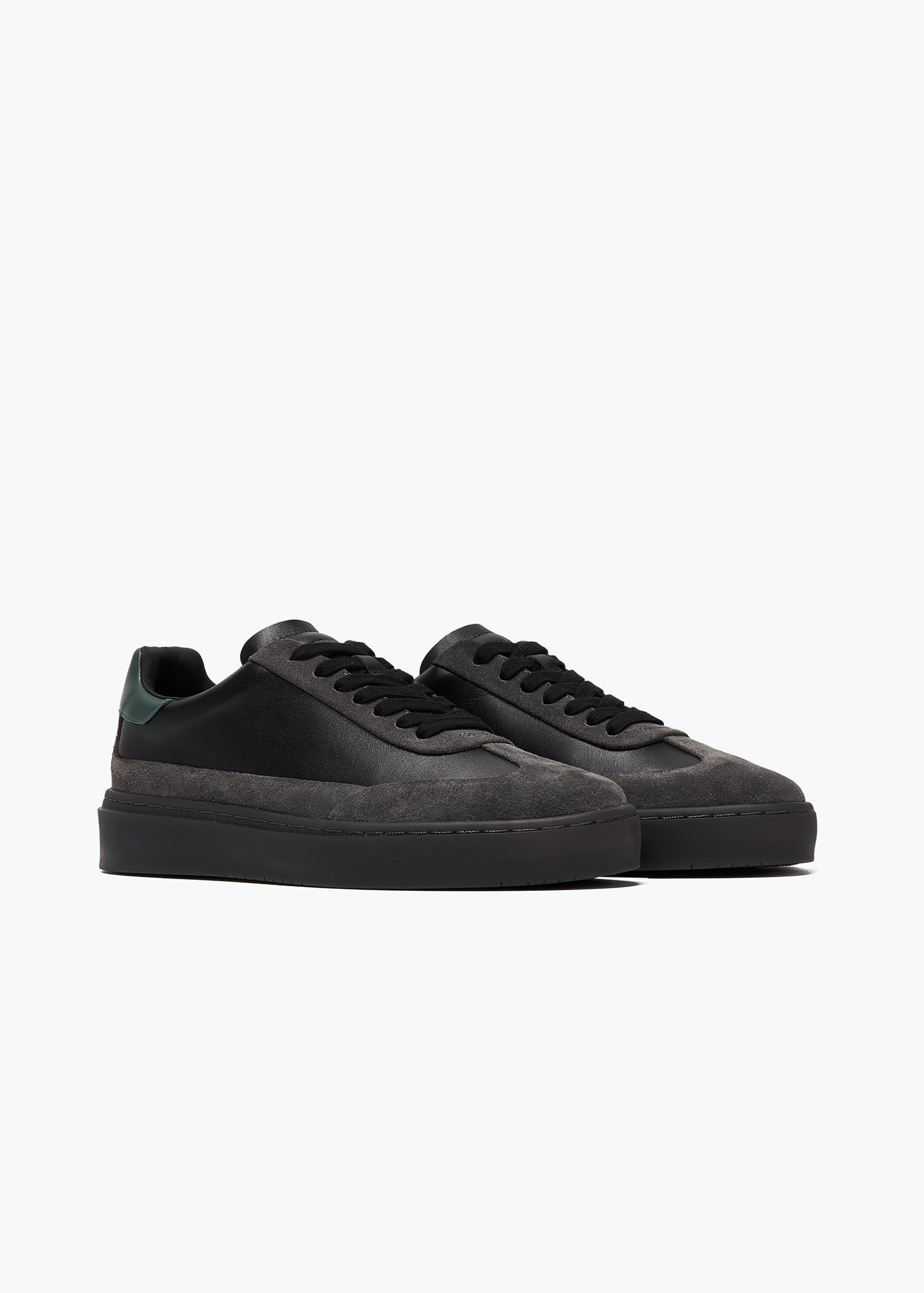 HIDDEN WHITE DARA SUEDE-TRIMMED LEATHER TRAINERS-BLACK RACING GREEN CHARCOAL
