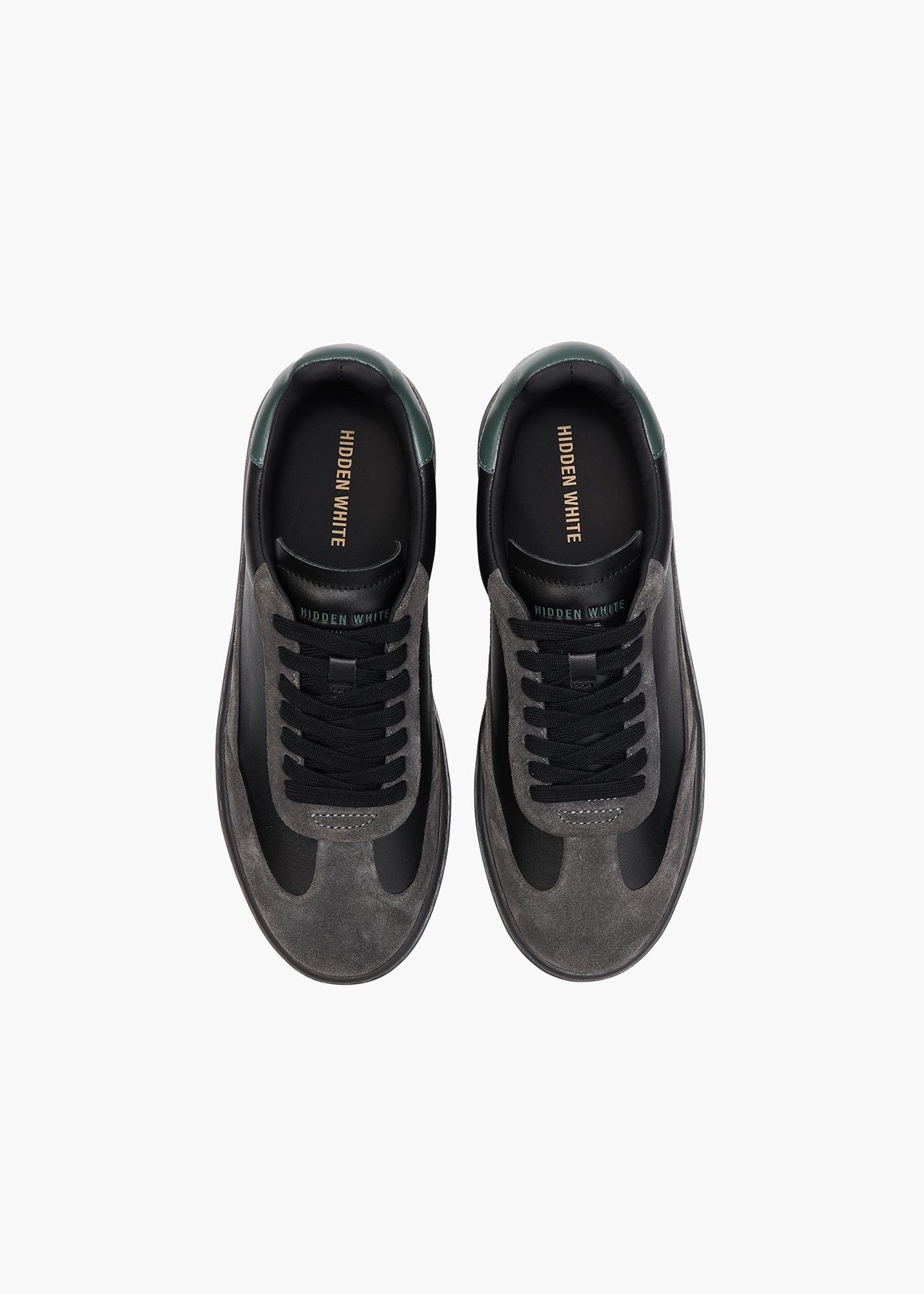 HIDDEN WHITE DARA SUEDE-TRIMMED LEATHER TRAINERS-BLACK RACING GREEN CHARCOAL