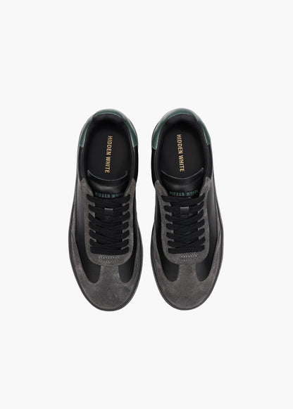 HIDDEN WHITE DARA SUEDE-TRIMMED LEATHER TRAINERS-BLACK RACING GREEN CHARCOAL