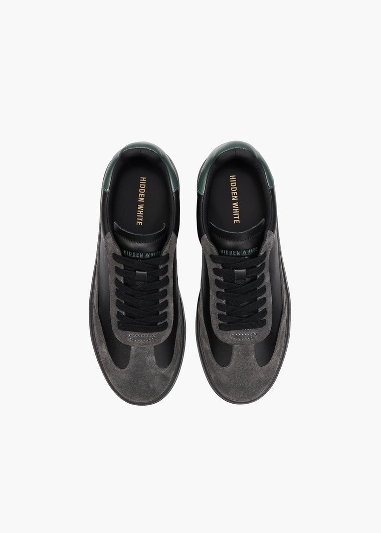 HIDDEN WHITE DARA SUEDE-TRIMMED LEATHER TRAINERS-BLACK RACING GREEN CHARCOAL