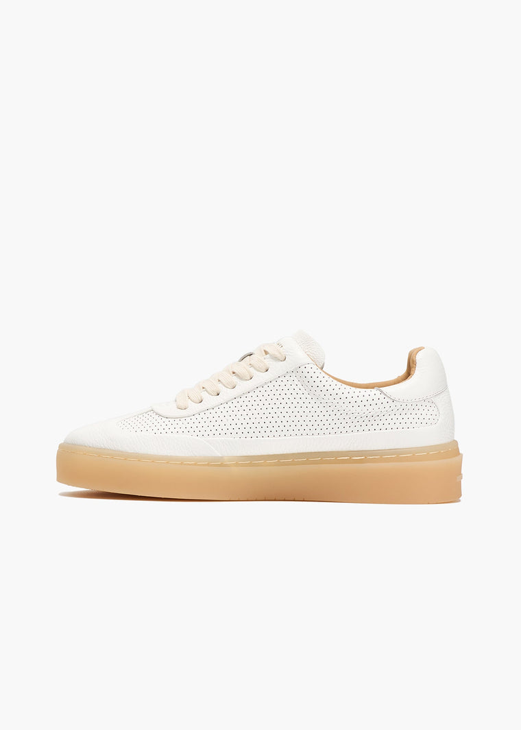HIDDEN WHITE DARA LEATHER-TRIMMED PERFORATED LEATHER TRAINERS-WHITE
