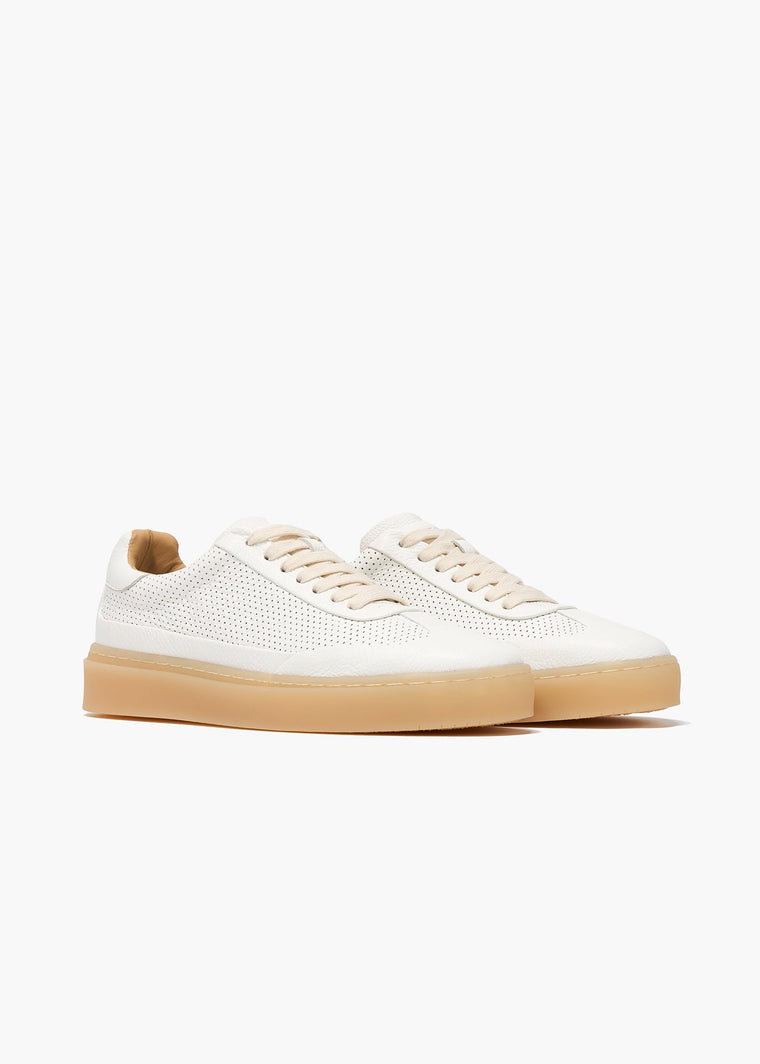 HIDDEN WHITE DARA LEATHER-TRIMMED PERFORATED LEATHER TRAINERS-WHITE