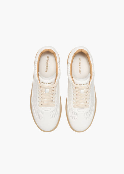 HIDDEN WHITE DARA LEATHER-TRIMMED PERFORATED LEATHER TRAINERS-WHITE