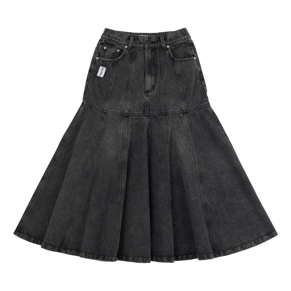NEUTRAL SOCIETY DENIM FLARE SKIRT-BLACK DENIM