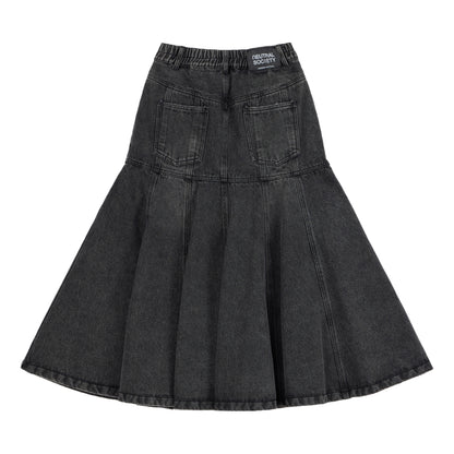 NEUTRAL SOCIETY DENIM FLARE SKIRT-BLACK DENIM