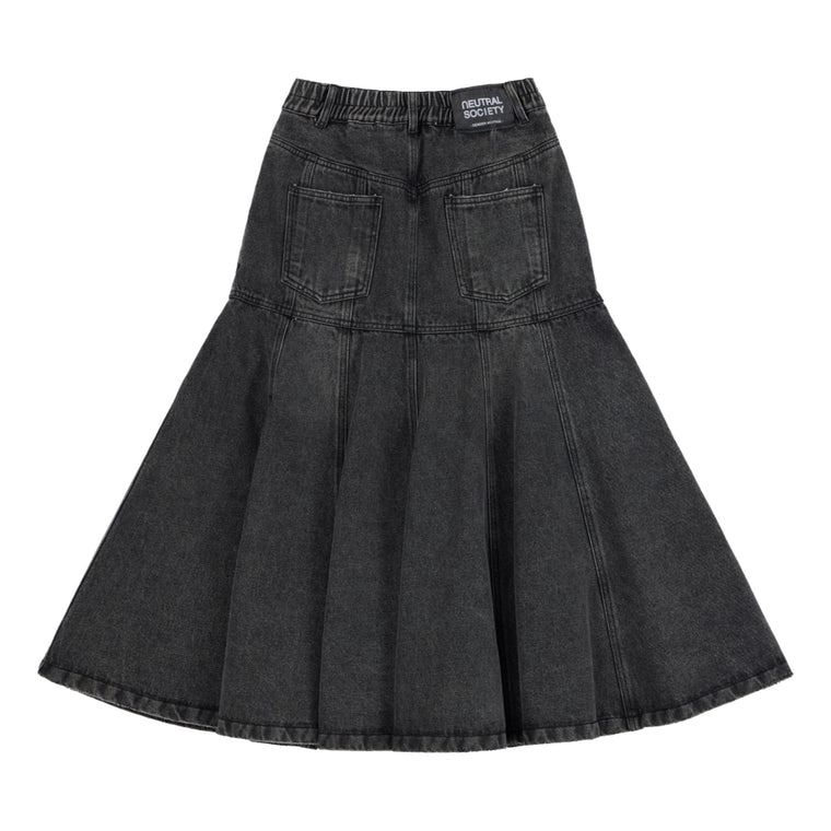 NEUTRAL SOCIETY DENIM FLARE SKIRT-BLACK DENIM