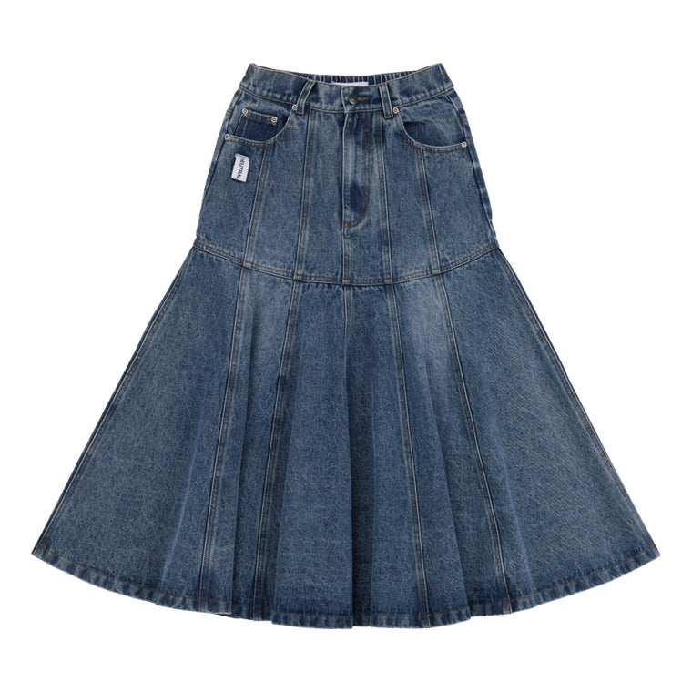 NEUTRAL SOCIETY DENIM FLARE SKIRT-BLUE DENIM