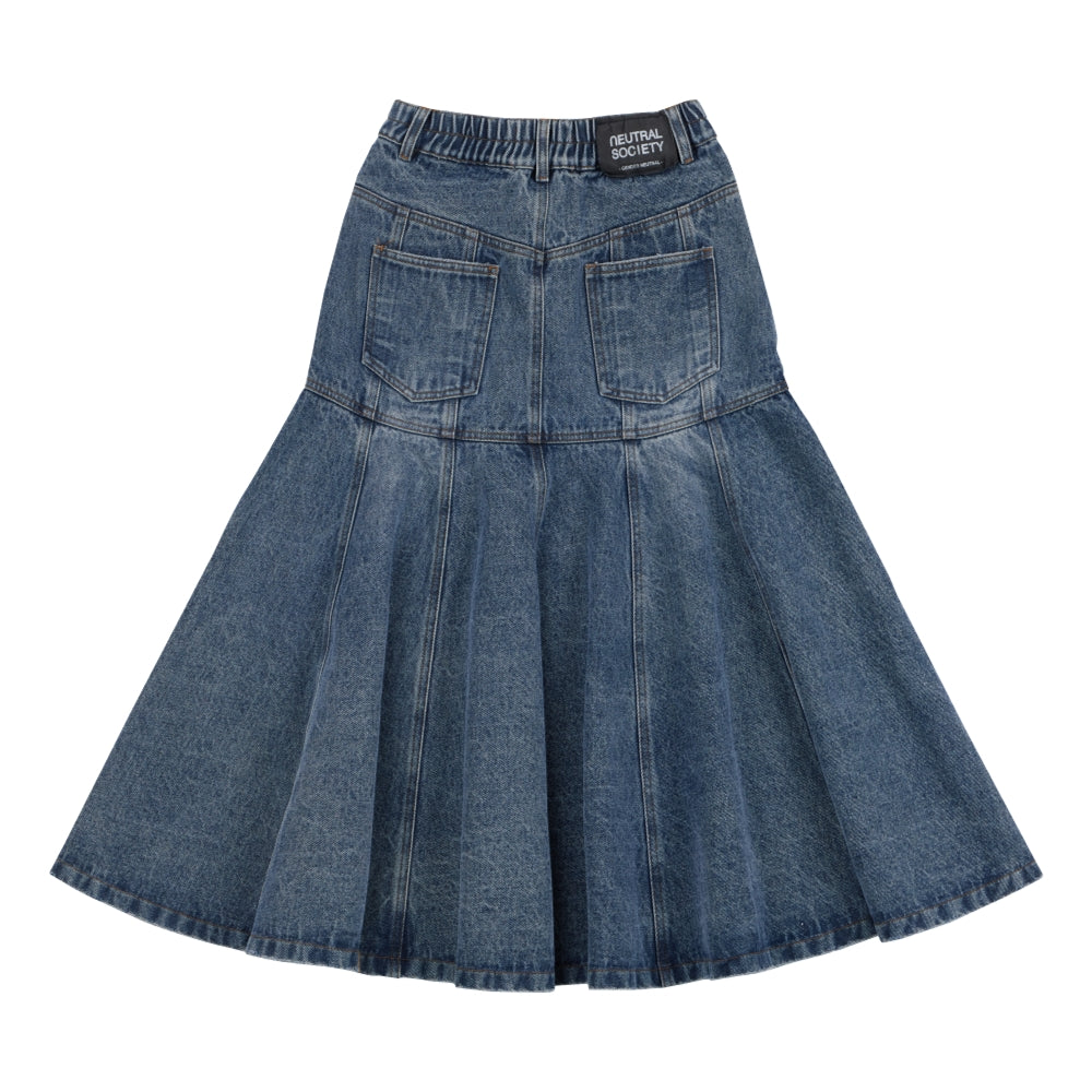 NEUTRAL SOCIETY DENIM FLARE SKIRT-BLUE DENIM