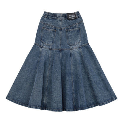 NEUTRAL SOCIETY DENIM FLARE SKIRT-BLUE DENIM