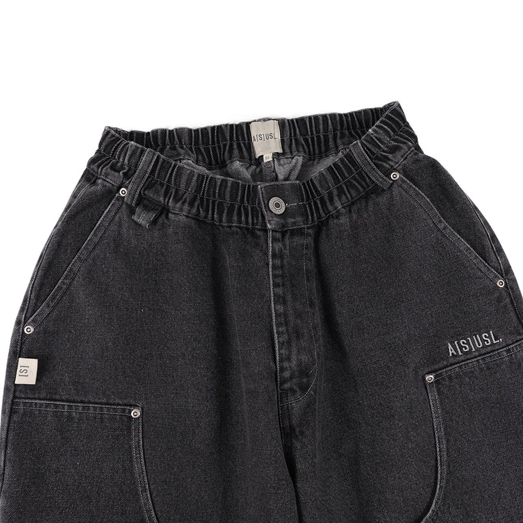 A[S]USL DENIM PATCHWORK PANTS-DENIM BLACK