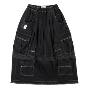 NEUTRAL SOCIETY DETACHABLE DENIM SKIRT-BLACK DENIM
