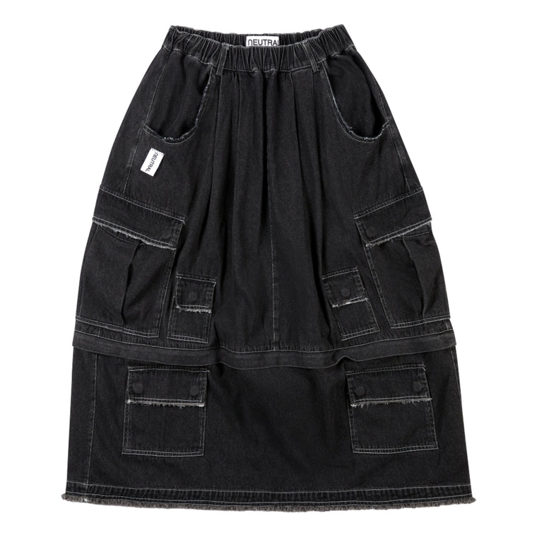 NEUTRAL SOCIETY DETACHABLE DENIM SKIRT-BLACK DENIM