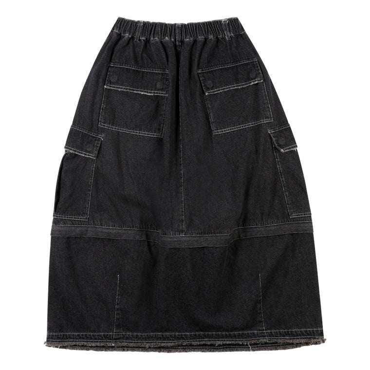 NEUTRAL SOCIETY DETACHABLE DENIM SKIRT-BLACK DENIM