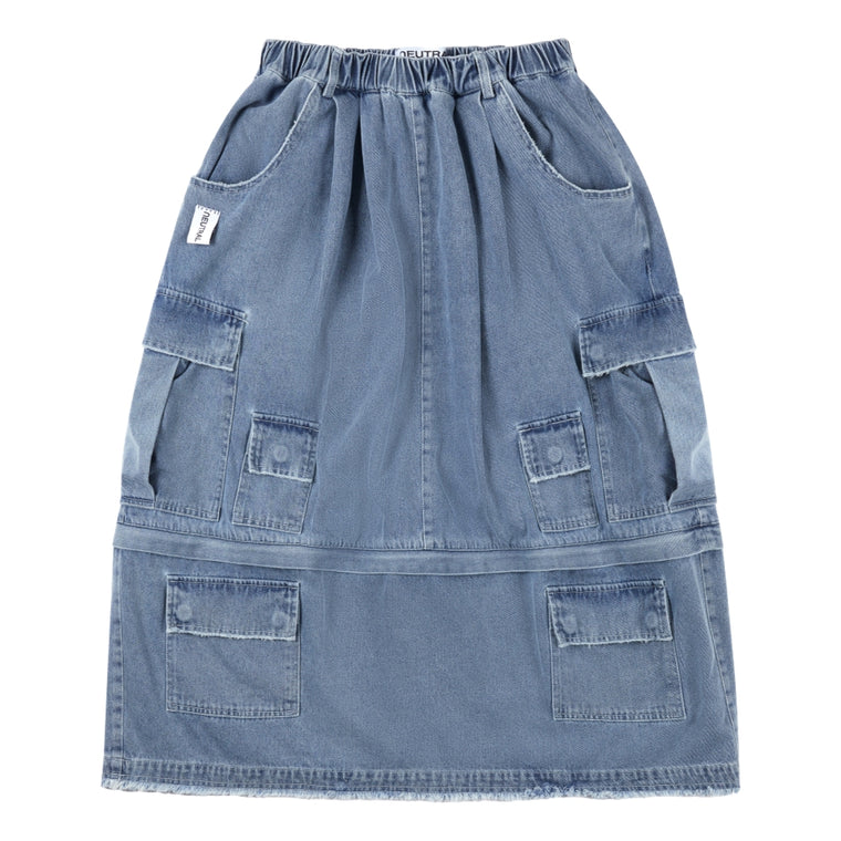 NEUTRAL SOCIETY DETACHABLE DENIM SKIRT-BLUE DENIM