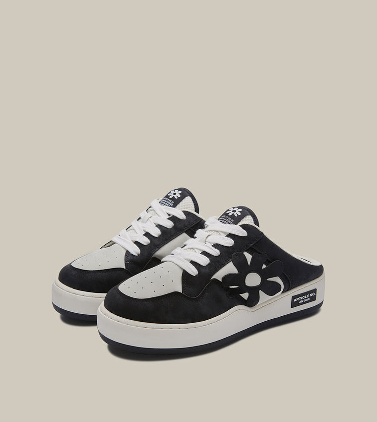 ARTICLE NO. DISTORTED FLORAL BURGER MULE-WHITE/BLACK