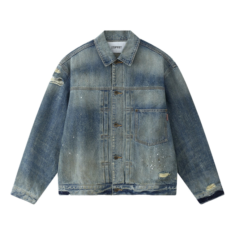 ESPRIT DISTRESSED OVERSIZED DENIM JACKET-BLUE