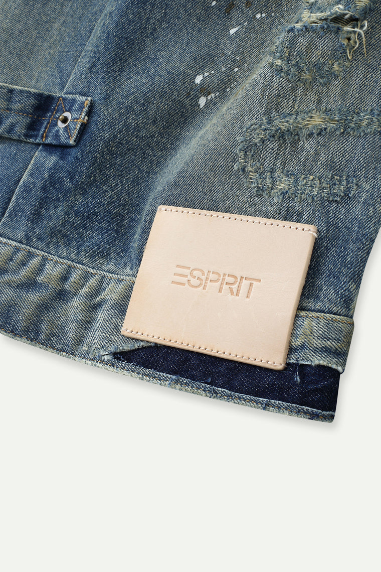 ESPRIT DISTRESSED OVERSIZED DENIM JACKET-BLUE