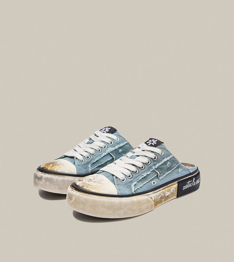 ARTICLE NO. DISTRESSED PATCHWORK SLIP-ON MULE VULCANIZED-DENIM DIRTY