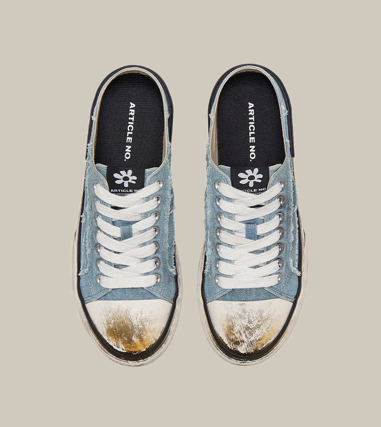 ARTICLE NO. DISTRESSED PATCHWORK SLIP-ON MULE VULCANIZED-DENIM DIRTY