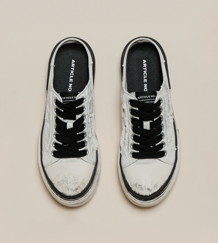 ARTICLE NO. DISTRESSED PATCHWORK SLIP-ON MULE VULCANIZED-WHITE DIRTY