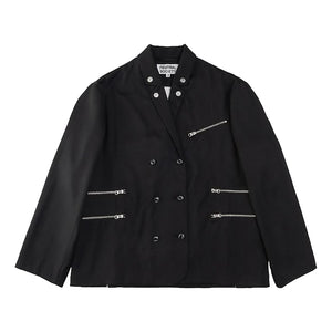 NEUTRAL SOCIETY DOUBLE BREASTED OVERSIZE ZIPPER BLAZER-BLACK