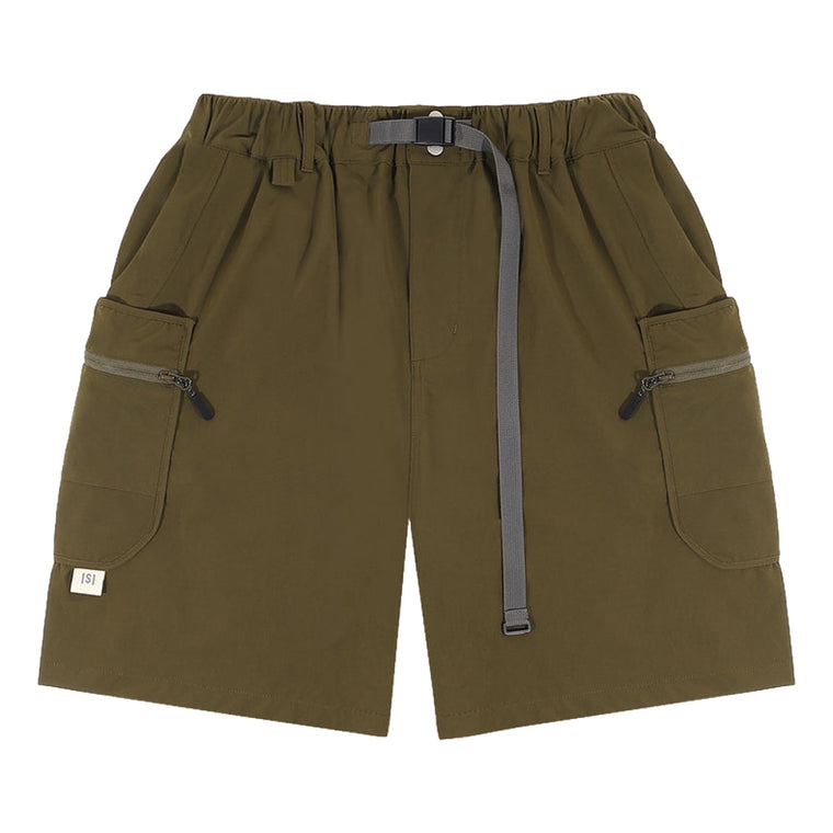 A[S]USL DOUBLE ZIPPER POCKETS SHORTS-OLIVE