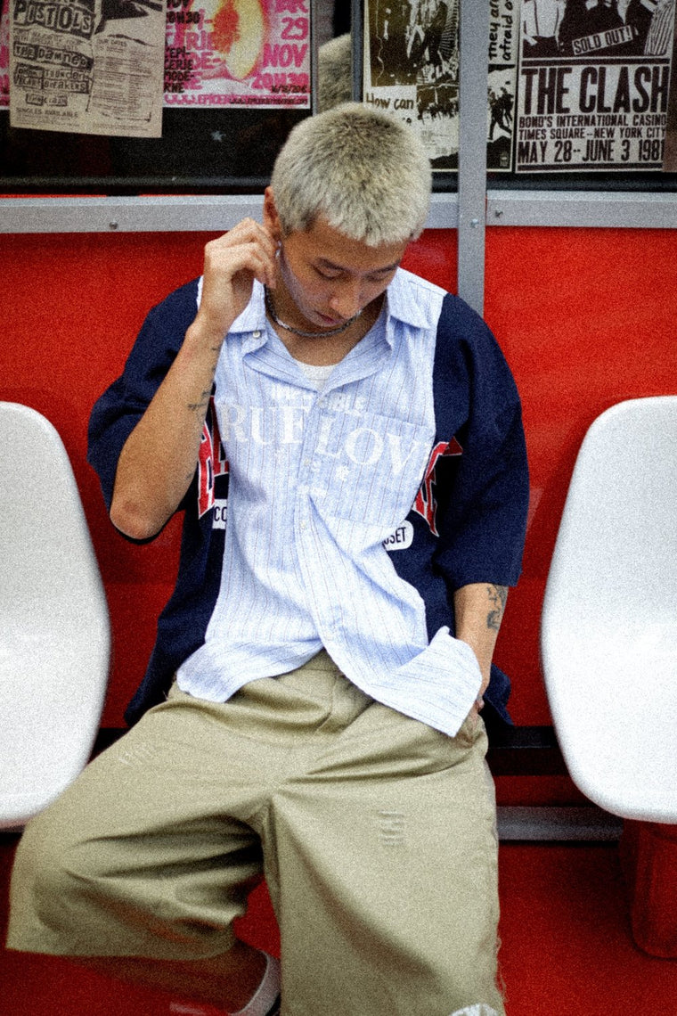 2ND CLOSET HARDCORE TURE LOVE SHIRT COLLAR T-SHIRT-NAVY