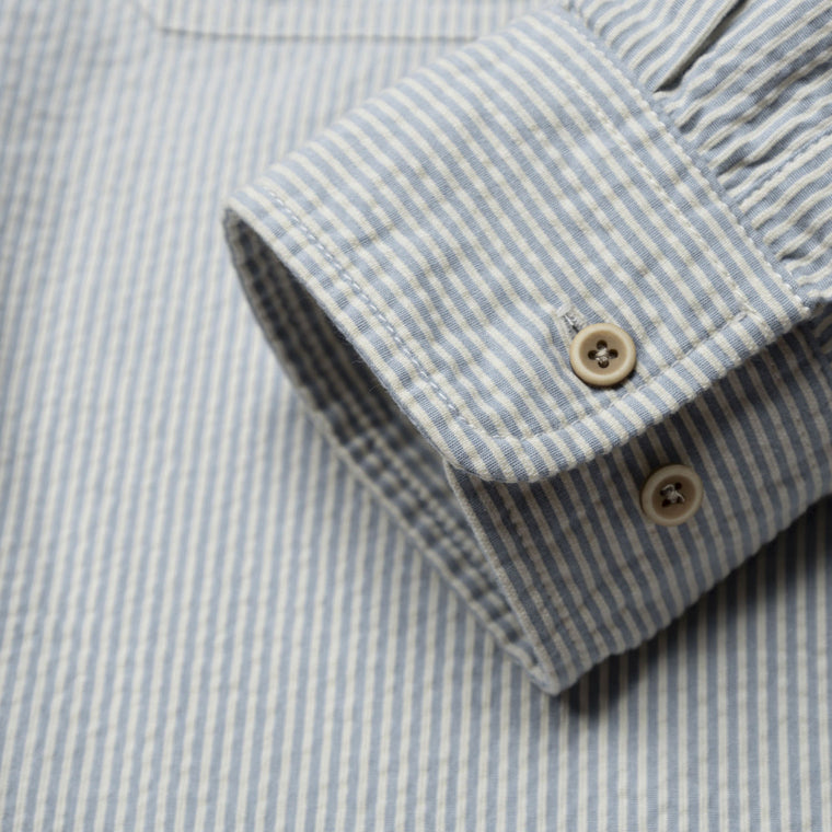 MADNESS DYED SUCKER STRIPE LOUNGE SHIRT-BLUE