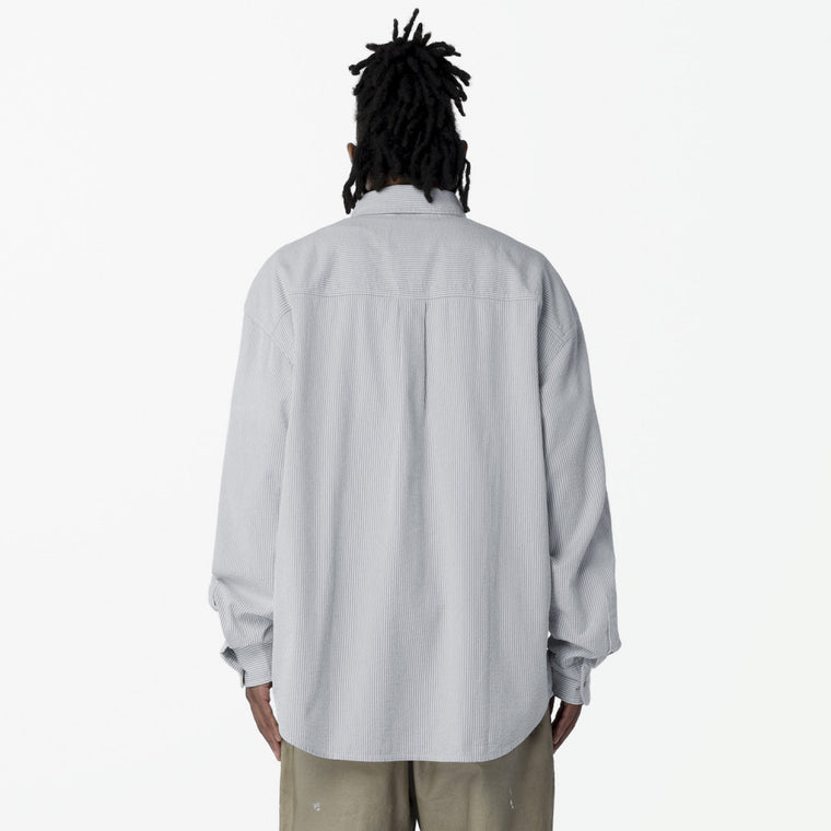 MADNESS DYED SUCKER STRIPE LOUNGE SHIRT-BLUE