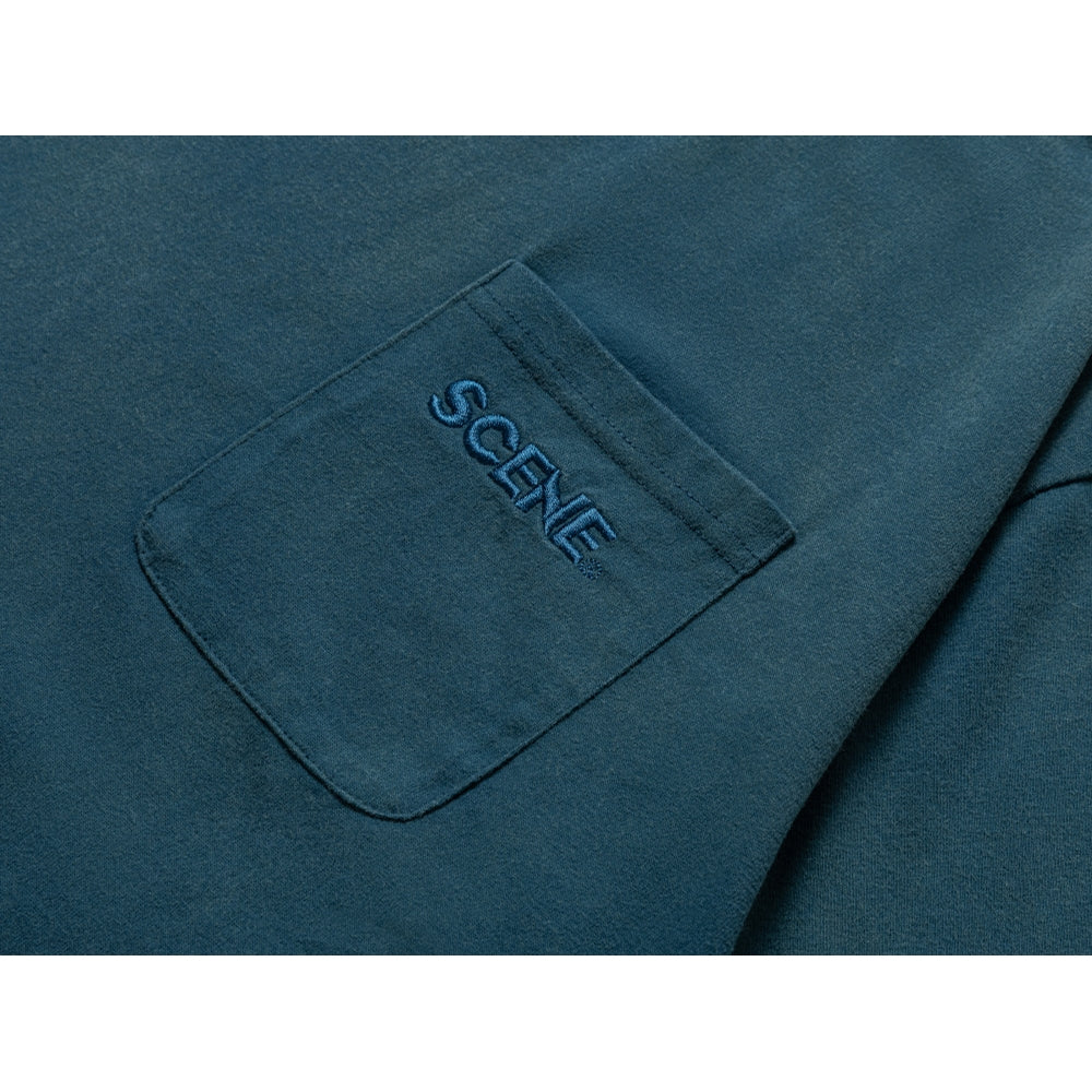 SCENE BY ICE FIRE EMB POCKET WASHED TEE-BLUE