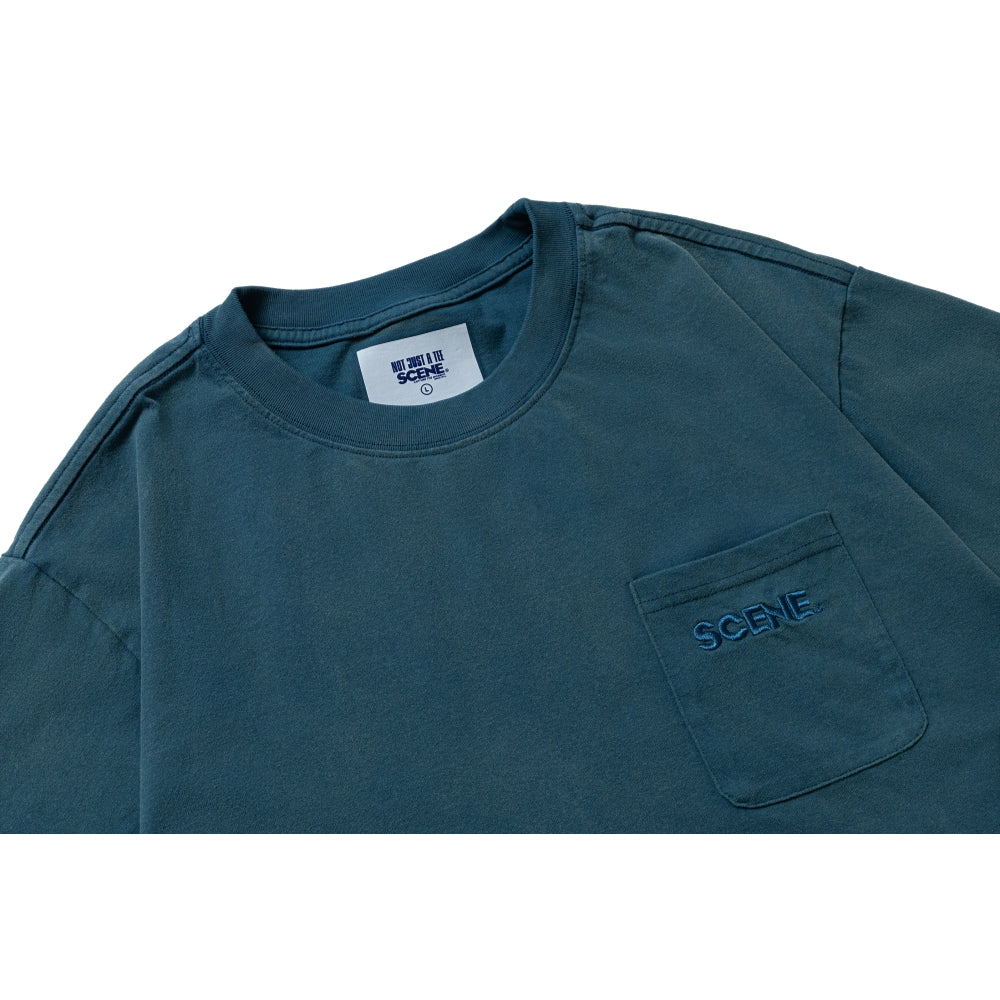 SCENE BY ICE FIRE EMB POCKET WASHED TEE-BLUE