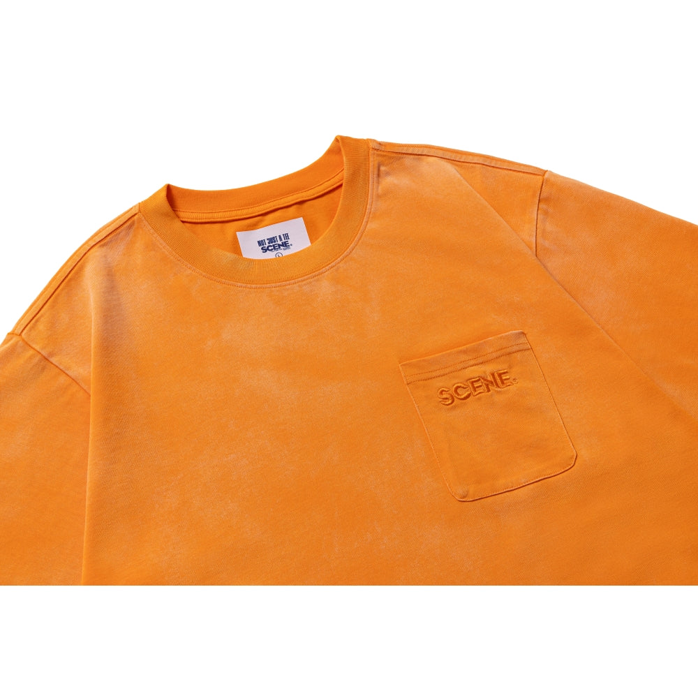 SCENE BY ICE FIRE EMB POCKET WASHED TEE-ORANGE