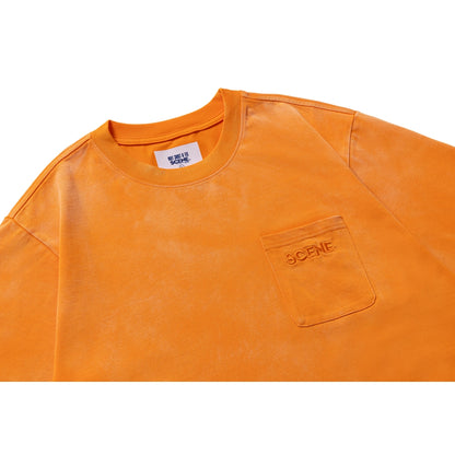 SCENE BY ICE FIRE EMB POCKET WASHED TEE-ORANGE