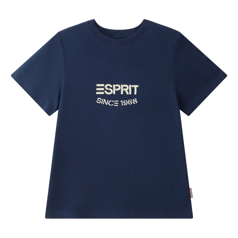 ESPRIT EMBROIDERED LOGO SHORT SLEEVE TEE-NAVY