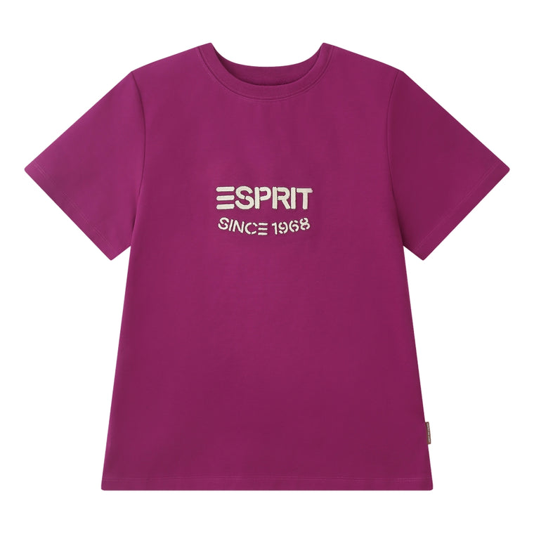 ESPRIT EMBROIDERED LOGO SHORT SLEEVE TEE-PLUM