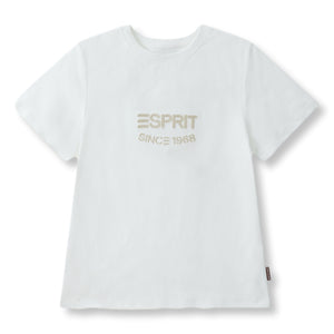 ESPRIT EMBROIDERED LOGO SHORT SLEEVE TEE-WHITE