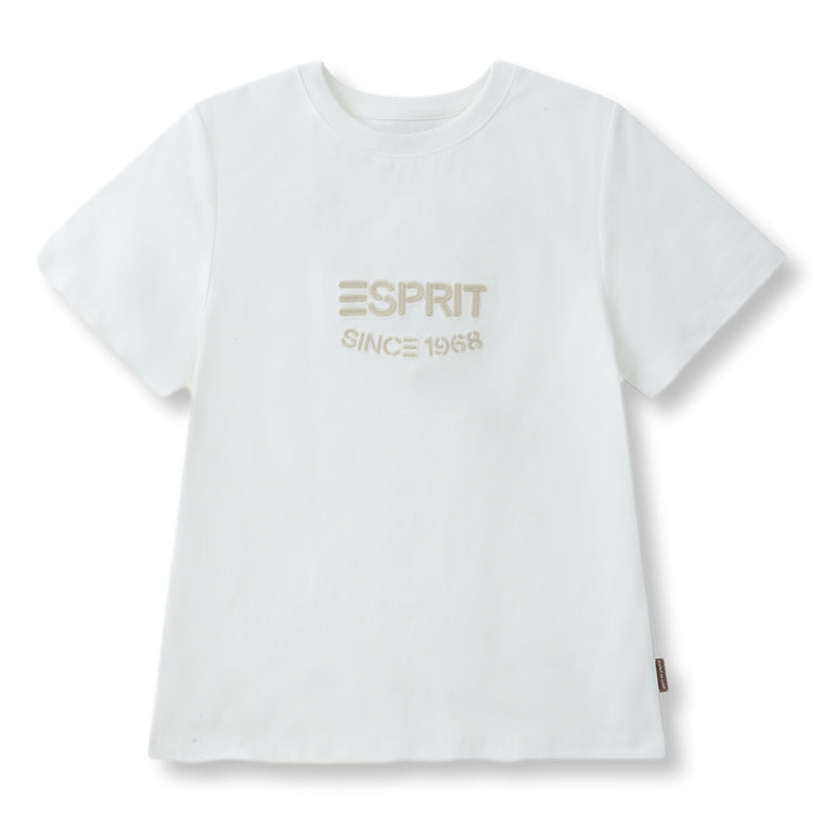 ESPRIT EMBROIDERED LOGO SHORT SLEEVE TEE-WHITE