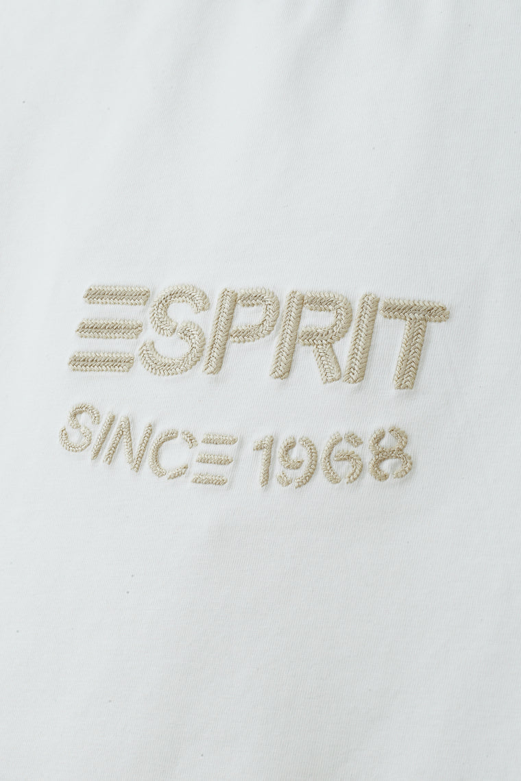 ESPRIT EMBROIDERED LOGO SHORT SLEEVE TEE-WHITE