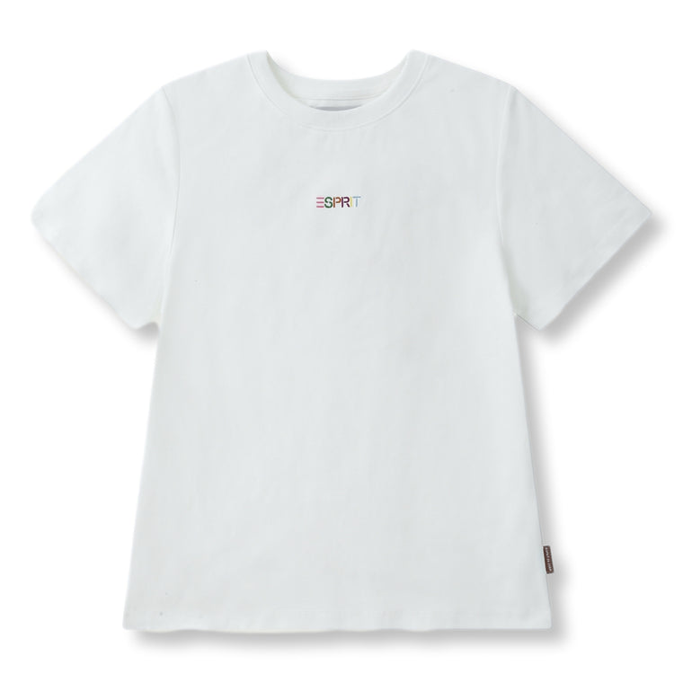 ESPRIT EMBROIDERED LOGO SHORT SLEEVE TEE-WHITE