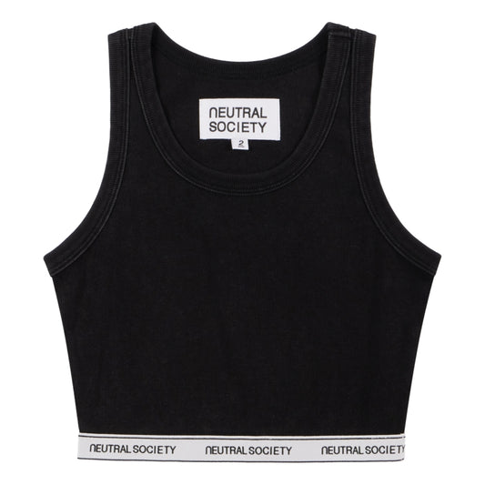 NEUTRAL SOCIETY ESSENTIAL CROPPED TANK-BLACK