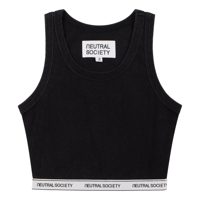 NEUTRAL SOCIETY ESSENTIAL CROPPED TANK-BLACK