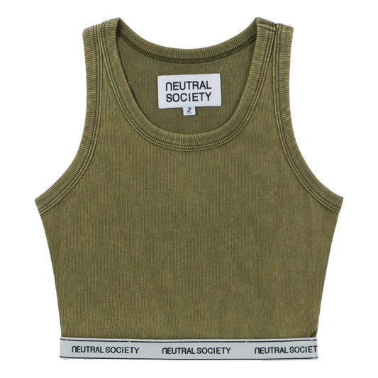 NEUTRAL SOCIETY ESSENTIAL CROPPED TANK-OLIVE