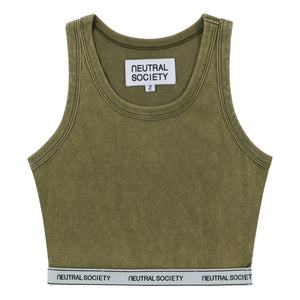 NEUTRAL SOCIETY ESSENTIAL CROPPED TANK-OLIVE