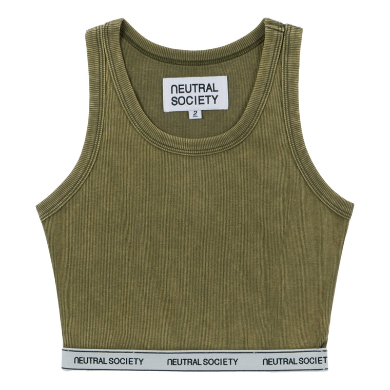 NEUTRAL SOCIETY ESSENTIAL CROPPED TANK-OLIVE