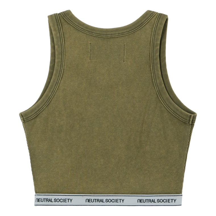 NEUTRAL SOCIETY ESSENTIAL CROPPED TANK-OLIVE