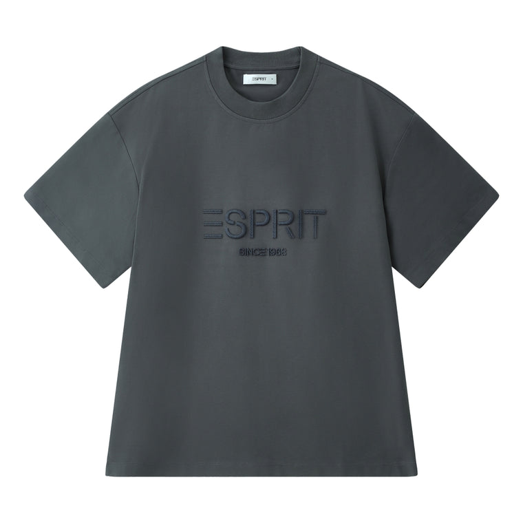 ESPRIT EMBROIDERED LOGO T-SHIRT-DARK GREY